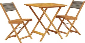 vidaXL Set mobilier bistro, 3 piese, gri, polipropilenă și lemn masiv