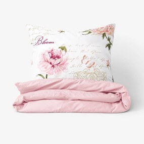 Goldea lenjerie de pat duo 100% pânză de bumbac - bujori cu versuri și roz pudră 140 x 220 și 50 x 70 cm
