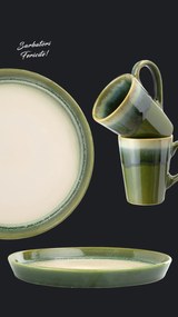 Set Cadou Ceramica Infinity Green (2 Farfurii Mari 25cm, 2 Cani 300ml) Exceptional