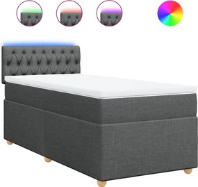 vidaXL Pat box spring cu saltea, gri închis, 90x190 cm, textil