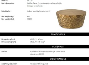 Masuta de cafea LUX, Aluminiu, Alama Vintage, Fiorentino, 119330 HZ