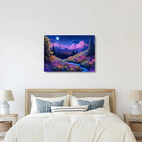 Tablou pe sticlă - Peisaj violet la lună plină (70x50 cm)