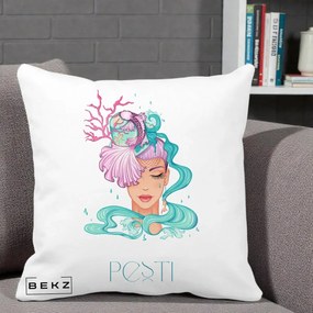 Perna Personalizata Zodiac Pesti Cowgirl, 40x40 cm, Alba Mata, Husa Detasabila, Perna Inclusa, BEKZ®