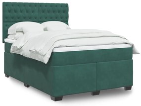 vidaXL Pat box spring cu saltea, verde închis, 160x200 cm, catifea