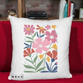 Perna Decorativa Flori Grafice Roz si Terracotta, 40x40 cm, Alb Pufos, Husa Detasabila, Perna Inclusa, BEKZ®