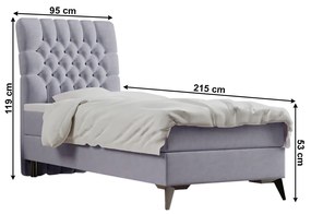 Pat boxspring, pat de o persoană, gri, 90x200, dreapta, BARY