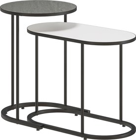 HOMCOM Set 2 Măsuțe de Cafea Suprapuse cu Cadru Metalic pentru Sufragerie și Birou, Gri și Alb | Aosom Romania
