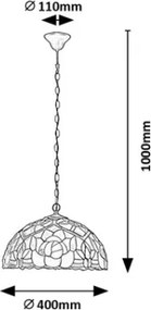 Brilagi - Candelabru Tiffany GARLAN cu vitralii, suspendat pe lanț, 2xE27/60W/230V