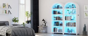 DUA206 - Vitrina LED 75cm, Dulap SMART, rotund pentru birou, Biblioteca Living, Rafturi Dormitor, Dining, Hol - Alb / Negru / Maro