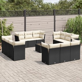 3249175 vidaXL Set mobilier de grădină cu perne, 13 piese, negru, poliratan