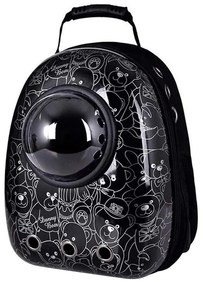 Rucsac pentru transportul animalelor de companie, negru cu model ursuleț