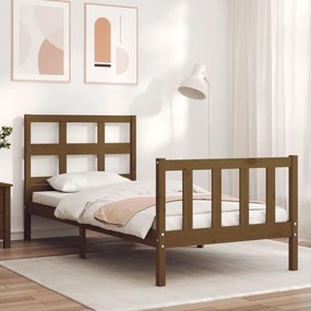 3193004 vidaXL Cadru de pat cu tăblie, maro miere, 100x200 cm, lemn masiv