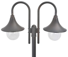 Stalp cu lumini de gradina E27 220 cm, aluminiu 2 lampi, bronz 1, Bronz, Bronz