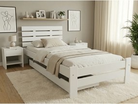 Pat de o persoana inaltat PARIS 80x200 cm, alb Saltele: Cu saltele Sommera 18 cm, Somiera pat: Cu lamele curbate