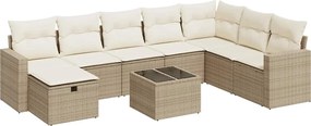 vidaXL Set canapele de grădină, 9 piese, cu perne, bej, poliratan