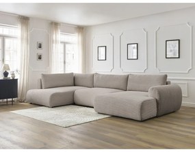 Colțar gri deschis/bej extensibil/cu spațiu de depozitare cu tapițerie din catifea reiată (cu colț pe partea stângă/în formă de "U") Lucien – Bobochic Paris