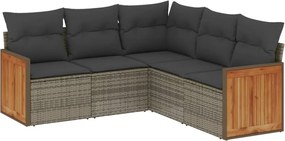 vidaXL Set canapea de grădină cu perne, 5 piese, gri, poliratan