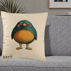 Perna Decorativa Pasare Teal cu Sosete Dunghi, 40x40 cm, Bej, Husa Detasabila, Perna Inclusa, BEKZ®