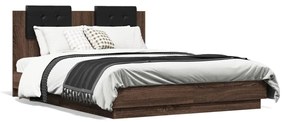 3210044 vidaXL Cadru de pat cu tăblie și lumini LED, stejar maro, 140x190 cm