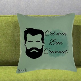 Cadou pentru Cumnat - Perna Personalizata Cel mai Bun Cumnat cu Portret Barbat si Pete Teal, 40x40 cm, Verde, Husa Detasabila, Perna Inclusa, BEKZ®