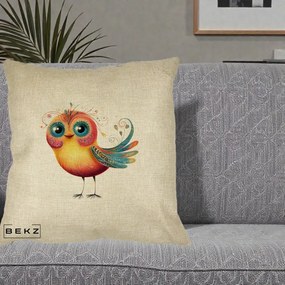 Perna Decorativa Pasare Vibranta cu Aripi Ornamentale, 40x40 cm, Crem, Husa Detasabila, Perna Inclusa, BEKZ®