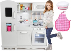Bucătărie de jucărie din lemn pentru copii cu iluminare LED, accesorii și efecte sonore