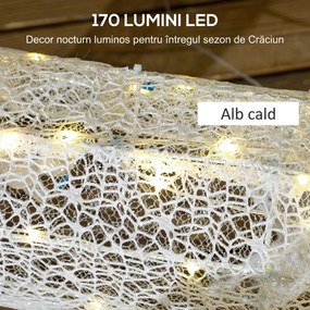 Outsunny Ren de Crăciun Iluminat Con Slitta Con 170 Led, Alb E Roșu | Aosom Romania