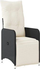 vidaXL Scaun de grădină rabatabil cu perne, negru, poliratan