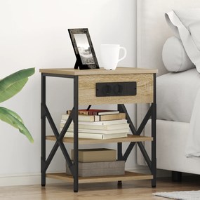 vidaXL Cabinet de noptiere cu stație de încărcare 2 pcs Stejar sonoma