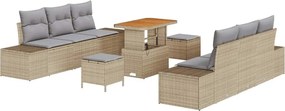 vidaXL Set de canapele pentru grădină cu pernă 9 pcs Bej Rattan poli