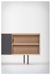 Comodă TV neagră/în culoare naturală din lemn de stejar 180x64 cm Fina – Gazzda