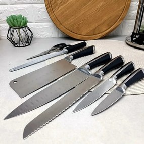 Set cutite 8 piese inox, cu suport Royalty Line KSS700, manere negre