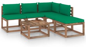 Set mobilier gradina paleti cu perne, 6 piese, lemn pin tratat Verde, colt + 3x mijloc + 2x masa, 1