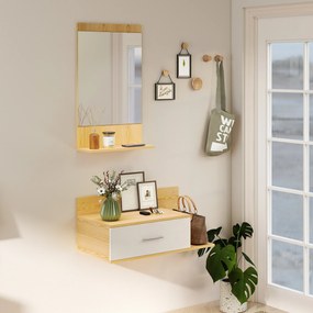 HOMCOM Set de Intrare cu Oglindă cu Raft și Dulap Suspendat cu Sertar și 2 Rafturi Deschise, din Lemn și Sticlă | Aosom Romania