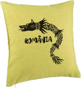 Perna Personalizata, Model Lup Dacic Romania, 40x40 cm, Verde, Husa Detasabila, Perna Inclusa, BEKZ®