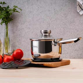 Set oale si tigaie Rosberg R51210L12BM, 12 piese, Fund multistrat, Otel inoxidabil, Argintiu