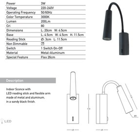 Aplica LED de perete cu brat flexibil Minimal II negru