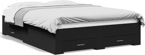 vidaXL Cadru de pat cu sertare, negru, 135x190 cm, lemn prelucrat