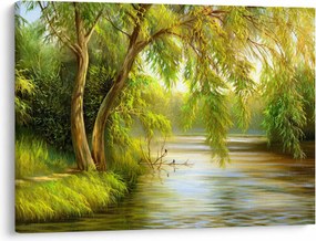 Tablou - Salcie lângă lac, pictură în ulei (70x50 cm)