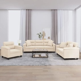vidaXL Set de canapele cu perne, 3 piese, bej, microfibră