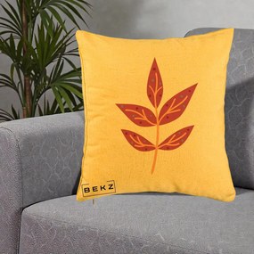 Perna Decorativa Ramura Botanica Mov, 40x40 cm, Galben, Husa Detasabila, Perna Inclusa, BEKZ®