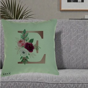 Cadou Personalizat - Perna Personalizata Monograma Rose Gold Litera E, 40x40 cm, Verde, Husa Detasabila, Perna Inclusa, BEKZ®
