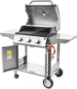 Grătar pe gaz OKLAHOMA BBQ, 3 arzătoare, cu regulator de presiune, argintiu Penta CZ