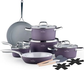 Set de oale si tigai Swiss Haus SH-CC4014T, 14 piese, Ceramica Sapphire, Inductie, Cuptor pana la 220°C, Fara PFAS, Violet