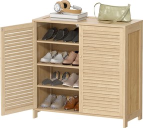 HOMCOM Dulap pentru pantofi din bambus 14 perechi, dulap de pantofi cu uși cu obloane și rafturi reglabile, lemn natural | Aosom Romania