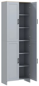 HOMCOM Dulap de bucătărie înălțime 170 cm bufet înalt cu 4 uși și rafturi reglabile, design modern, gri | Aosom Romania
