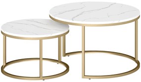 HOMCOM Set de 2 mese de cafea gigogne stivuabile design industrial blat cu aspect ciment picioare din metal alb | Aosom Romania