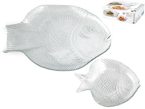 Set platou si 6 farfurii, forma peste, Pasabahce, sticla