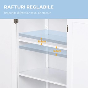 kleankin Dulap Baie cu 2 Uși și Rafturi Reglabile, Spațiu Depozitare, MDF, 60x30x80 cm, Alb | Aosom Romania