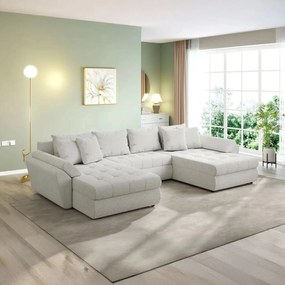 Colțar extensibil dumonde cu ladă de depozitare si sezut confortabil din spuma high-density, Loana U Euphoria Ivory 355x185 cm